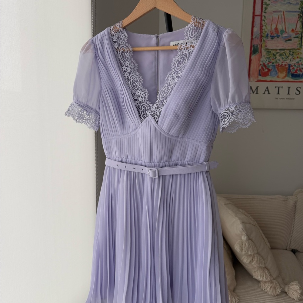 Self-Portrait Purple Mini Sundress with Puff Sleeves and V-Neck